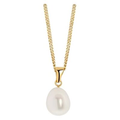 Miore Pendentif Femme, pendentif en or jaune 14 carats (585) –perle d'eau douce blanche/avec Chaîne en or 585 / Chaîne en Argent 925, bijoux femme Miore Pendentif Femme, pendentif en or jaune 14 carats (585) –perle d'eau douce blanche/avec Chaîne en or 585 / Chaîne en Argent 925, bijoux femme