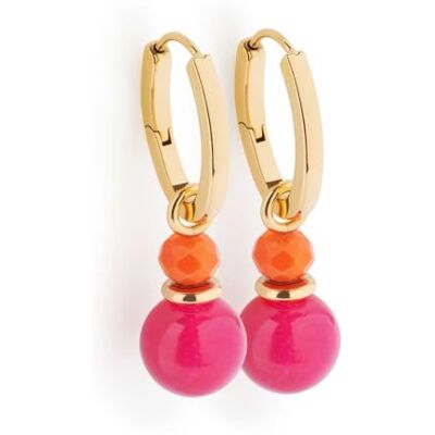 JEWELS BY LEONARDO Boucles d'oreilles Solera • 1 paire de créoles en acier inoxydable doré • Créoles à charnière avec pendentifs amovibles • Perle en verre orange et boule rose • Bijou cadeau pour JEWELS BY LEONARDO Boucles d'oreilles Solera • 1 paire de créoles en acier inoxydable doré • Créoles à charnière avec pendentifs amovibles • Perle en verre orange et boule rose • Bijou cadeau pour