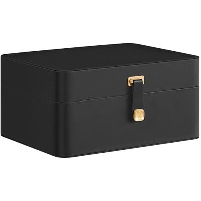 SONGMICS Boîte à bijoux avec miroir, organisateur de bijoux à 2 niveaux, plateau flexible pour bijoux, 17,6 x 22 x 11 cm, organisateur pour boucles d'oreilles, idée cadeau, encre noire JBC200B01 SONGMICS Boîte à bijoux avec miroir, organisateur de bijoux à 2 niveaux, plateau flexible pour bijoux, 17,6 x 22 x 11 cm, organisateur pour boucles d'oreilles, idée cadeau, encre noire JBC200B01