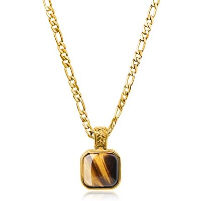 COAI Collier chaîne figaro pendentif pierre carrée COAI Collier chaîne figaro pendentif pierre carrée