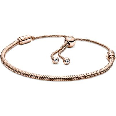 PANDORA Moments Schiebeverschluss Schlangen-Gliederarmband aus 14 Karat rosévergoldeterr Metalllegierung, Moments Collection, Größe: 28, 589652C01-2 PANDORA Moments Schiebeverschluss Schlangen-Gliederarmband aus 14 Karat rosévergoldeterr Metalllegierung, Moments Collection, Größe: 28, 589652C01-2