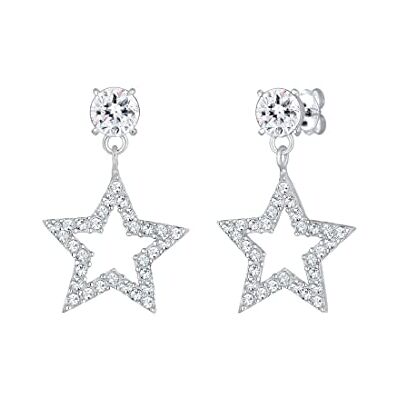 Elli Boucles d'oreilles étoiles scintillantes en argent 925 avec cristaux étincelants, Argent sterling, Cristal Elli Boucles d'oreilles étoiles scintillantes en argent 925 avec cristaux étincelants, Argent sterling, Cristal