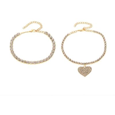 meberg Karma NH11165946 Lot de 2 bracelets de cheville en forme de cœur Argent, or rose ou or meberg Karma NH11165946 Lot de 2 bracelets de cheville en forme de cœur Argent, or rose ou or