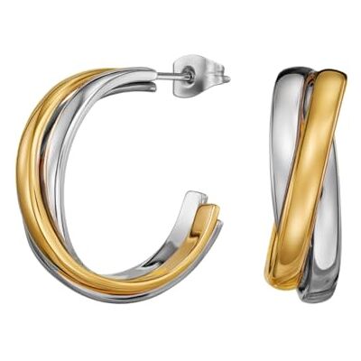 Traveller Boucles d'oreilles créoles pour femme Bicolore Or et argent Diamètre 25 mm Acier inoxydable Plaqué or 16667 Traveller Boucles d'oreilles créoles pour femme Bicolore Or et argent Diamètre 25 mm Acier inoxydable Plaqué or 16667