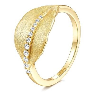 ZUOHUI Bague unisexe ronde en moissanite en argent sterling 925, feuille de bananier brossée, 0,2 ctw, empilable(Gold,8) ZUOHUI Bague unisexe ronde en moissanite en argent sterling 925, feuille de bananier brossée, 0,2 ctw, empilable(Gold,8)