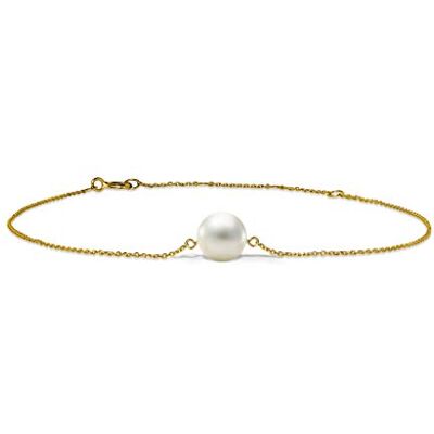 Miore Bracelet en or jaune 585 14 carats avec une perle d'eau douce blanche de 7,50 mm pour femme, longueur 215 mm Miore Bracelet en or jaune 585 14 carats avec une perle d'eau douce blanche de 7,50 mm pour femme, longueur 215 mm