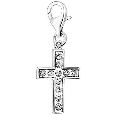 Quiges Breloque en forme de croix en argent 925 avec fermoir mousqueton pour bracelets Quiges Breloque en forme de croix en argent 925 avec fermoir mousqueton pour bracelets