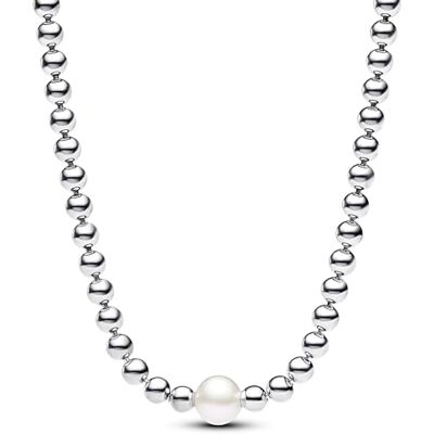 PANDORA Timeless Behandelte Süßwasserzuchtperle & Kugeln Collier-Halskette aus Sterling Silber mit Zirkonia Steinen, Größe 45cm, 393176C01-45 PANDORA Timeless Behandelte Süßwasserzuchtperle & Kugeln Collier-Halskette aus Sterling Silber mit Zirkonia Steinen, Größe 45cm, 393176C01-45