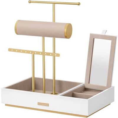 SONGMICS JJS022W01 Présentoir à bijoux en métal blanc/doré, avec miroir, rangement pour boucles d’oreilles, bracelets, bagues, idée cadeau SONGMICS JJS022W01 Présentoir à bijoux en métal blanc/doré, avec miroir, rangement pour boucles d’oreilles, bracelets, bagues, idée cadeau