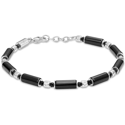 Police Bracelet en acier inoxydable avec perles noires en silo Police Bracelet en acier inoxydable avec perles noires en silo