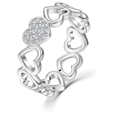 ZUOHUI Bague d'éternité en moissanite cœur en argent S925 for femme, fiançailles de mariage empilables D VVS, plaqué rhodium/or 14 carats, certificat et boîte GRA(Silver,7) ZUOHUI Bague d'éternité en moissanite cœur en argent S925 for femme, fiançailles de mariage empilables D VVS, plaqué rhodium/or 14 carats, certificat et boîte GRA(Silver,7)