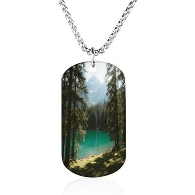KOAYUBFC Collier avec plaque d'identité en acier inoxydable avec pendentif photo personnalisable en forme de forêt de lac émeraude de 60 cm pour homme et femme KOAYUBFC Collier avec plaque d'identité en acier inoxydable avec pendentif photo personnalisable en forme de forêt de lac émeraude de 60 cm pour homme et femme