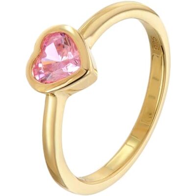 trendor Bague pour femme avec zircon cubique rose argent plaqué or Bague en argent sterling plaqué or, bague avec zircone cubique rose, bague cœur avec pierre, bague motif cœur, 31100-09 trendor Bague pour femme avec zircon cubique rose argent plaqué or Bague en argent sterling plaqué or, bague avec zircone cubique rose, bague cœur avec pierre, bague motif cœur, 31100-09
