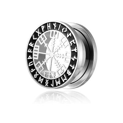 BlackAmazement Tunnel d'oreille en acier inoxydable 316L Vegvisir Aegishjalmur Aegishjalmr Symbole Viking Casque de terreur Runes Cercle Noir Argent Biker Homme BlackAmazement Tunnel d'oreille en acier inoxydable 316L Vegvisir Aegishjalmur Aegishjalmr Symbole Viking Casque de terreur Runes Cercle Noir Argent Biker Homme