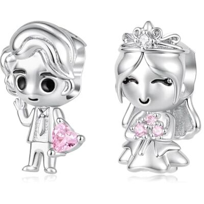 ZUOHUI Breloques en cuivre plaqué platine for femme et marié for la fabrication de bijoux – Perles de couple de mariage for bracelets Pandora, cadeau de Saint-Valentin DIY(2pcs) ZUOHUI Breloques en cuivre plaqué platine for femme et marié for la fabrication de bijoux – Perles de couple de mariage for bracelets Pandora, cadeau de Saint-Valentin DIY(2pcs)