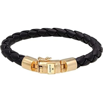 Kuzzoi Bracelet en cuir véritable tressé noir pour homme avec fermoir massif en argent sterling 925 plaqué or, 19 centimeters, Cuir Kuzzoi Bracelet en cuir véritable tressé noir pour homme avec fermoir massif en argent sterling 925 plaqué or, 19 centimeters, Cuir
