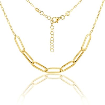 Miore Bijoux fabriqués à la main en Italie, collier pour femme, en argent 925, plaqué or 18 carats, chaîne à clip en papier, chaîne à maillons en argent, chaîne en argent 925, sans pendentif Miore Bijoux fabriqués à la main en Italie, collier pour femme, en argent 925, plaqué or 18 carats, chaîne à clip en papier, chaîne à maillons en argent, chaîne en argent 925, sans pendentif