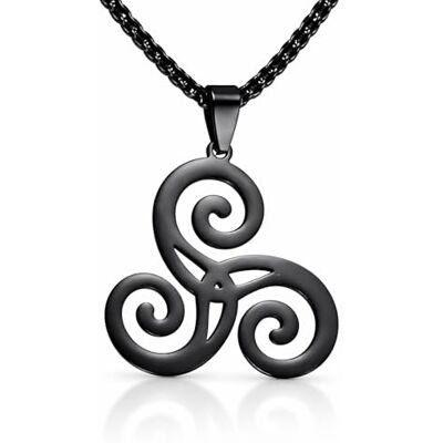 BlackAmazement Chaîne avec pendentif en acier inoxydable 316L triskele triskel rune celte rune 60 cm collier argenté noir femme homme BlackAmazement Chaîne avec pendentif en acier inoxydable 316L triskele triskel rune celte rune 60 cm collier argenté noir femme homme