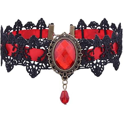 Prosy Colliers en dentelle noire gothique Pendentif en cristal Halloween Cosplay Fête Collier diamant Bijoux pour femmes et filles (rouge) Prosy Colliers en dentelle noire gothique Pendentif en cristal Halloween Cosplay Fête Collier diamant Bijoux pour femmes et filles (rouge)