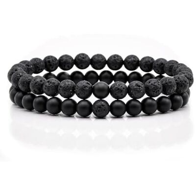 Memphis Bracelet Perlé Homme Pierre de Lave et Agate Mat Noir Memphis Bracelet Perlé Homme Pierre de Lave et Agate Mat Noir