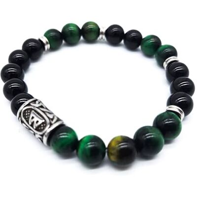 Bracelet Viking Futhark Rune en pierres précieuses (18/21 cm) pour femme/homme dans une boîte cadeau, protection de l'énergie porte-bonheur Bracelet Viking Futhark Rune en pierres précieuses (18/21 cm) pour femme/homme dans une boîte cadeau, protection de l'énergie porte-bonheur
