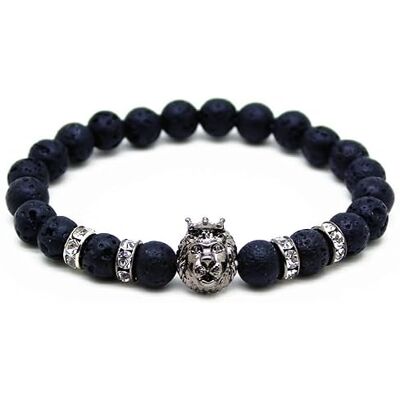 Memphis bracelet perles homme pierre de lave lionhead gris Memphis bracelet perles homme pierre de lave lionhead gris