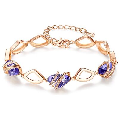 Leafael Bracelet à maillons en pierre avec cristaux de naissance, or rose ou argent, 7"+ 2 Leafael Bracelet à maillons en pierre avec cristaux de naissance, or rose ou argent, 7"+ 2