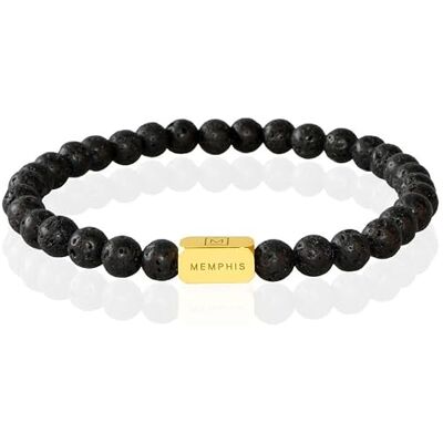 Memphis Bracelet Perles Pierre de Lave Acier Précieux Perle Or -19cm Memphis Bracelet Perles Pierre de Lave Acier Précieux Perle Or -19cm