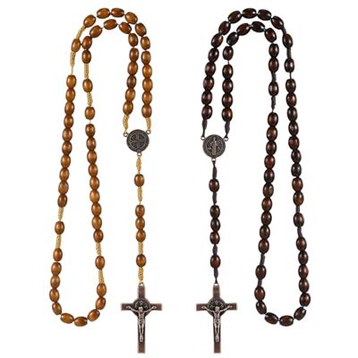 TenaLucy Lot de 2 colliers chapelet catholique en bois Chapelet Saint Benoît Pour communion, baptême, messe, Kaffee hellbraun, Bois, alliage de zinc TenaLucy Lot de 2 colliers chapelet catholique en bois Chapelet Saint Benoît Pour communion, baptême, messe, Kaffee hellbraun, Bois, alliage de zinc