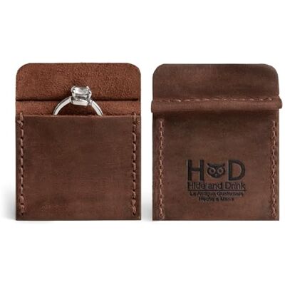 Hide & Drink , Étui en cuir pour bague de mariage, fiançailles, rangement de bijoux pour mariée et marié, porteur de bague de demande en mariage, fait à la main Hide & Drink , Étui en cuir pour bague de mariage, fiançailles, rangement de bijoux pour mariée et marié, porteur de bague de demande en mariage, fait à la main