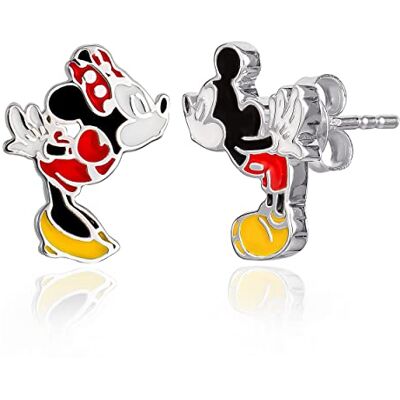 Disney Mickey and Minnie Mouse Sterling Silver Mismatched Kiss Stud Earrings, Argent sterling Disney Mickey and Minnie Mouse Sterling Silver Mismatched Kiss Stud Earrings, Argent sterling