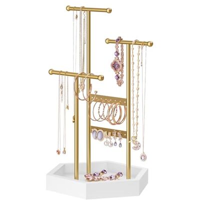 SONGMICS Présentoir à bijoux 4 zones indépendantes Présentoir à bijoux avec cadre en métal Pour boucles d'oreilles, bracelets, colliers Pour bagues Doré et blanc JJS003A01 SONGMICS Présentoir à bijoux 4 zones indépendantes Présentoir à bijoux avec cadre en métal Pour boucles d'oreilles, bracelets, colliers Pour bagues Doré et blanc JJS003A01