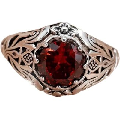 Beimus Bague en alliage léger avec pierres précieuses rouges pour les deux sexes Design vintage Taille 7 Alliance gothique punk pour couples Beimus Bague en alliage léger avec pierres précieuses rouges pour les deux sexes Design vintage Taille 7 Alliance gothique punk pour couples