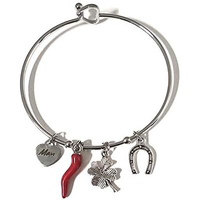 Generico Mavijewel Bracelet femme en acier avec breloque corne porte-bonheur pendule fer à cheval pendentif trèfle production propre fabriqué en Italie #bijoux, Acier allié Fer Generico Mavijewel Bracelet femme en acier avec breloque corne porte-bonheur pendule fer à cheval pendentif trèfle production propre fabriqué en Italie #bijoux, Acier allié Fer