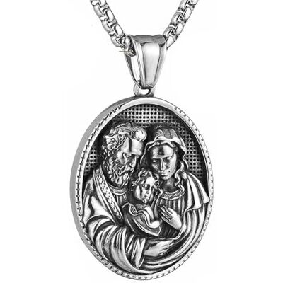 DYFUHO Collier Médaille Sainte Famille Vierge Marie Jésus Saint Joseph,Collier Amulette Talisman Miraculeux En Titane Avec Symbole De L'église DYFUHO Collier Médaille Sainte Famille Vierge Marie Jésus Saint Joseph,Collier Amulette Talisman Miraculeux En Titane Avec Symbole De L'église