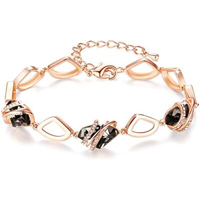Leafael Bracelet à maillons en pierre avec cristaux de naissance, or rose ou argent, 7"+ 2 Leafael Bracelet à maillons en pierre avec cristaux de naissance, or rose ou argent, 7"+ 2