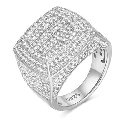 ZUOHUI Bague unisexe empilable en argent sterling, forme carrée géométrique, style hip-hop, moissanite, avec halo complet, couleur DE. Bijou cadeau.(Silver Moissanite,7) ZUOHUI Bague unisexe empilable en argent sterling, forme carrée géométrique, style hip-hop, moissanite, avec halo complet, couleur DE. Bijou cadeau.(Silver Moissanite,7)