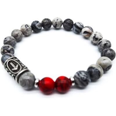 Bracelet Viking Futhark Rune en pierres précieuses (18/21 cm) pour femme/homme dans une boîte cadeau, protection de l'énergie porte-bonheur Bracelet Viking Futhark Rune en pierres précieuses (18/21 cm) pour femme/homme dans une boîte cadeau, protection de l'énergie porte-bonheur