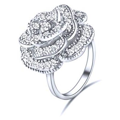 Quiges Femme Bague Argent 925 Mode Rose Fleur Elégante Retro avec Pierre de Zirconium Taille 59 Quiges Femme Bague Argent 925 Mode Rose Fleur Elégante Retro avec Pierre de Zirconium Taille 59