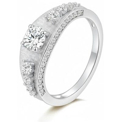ZUOHUI Bague unisexe en argent sterling S925, ronde, moissanite, grappe décalée, brossée(Silver,7) ZUOHUI Bague unisexe en argent sterling S925, ronde, moissanite, grappe décalée, brossée(Silver,7)