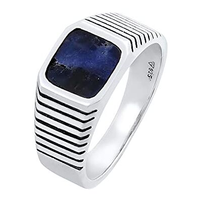 Kuzzoi Bague chevalière pour homme avec plaque en pierre précieuse de sodalite, bague classique (10 mm) de large, en argent sterling 925, pour homme de motard, taille de bague 60-66, 0605630721 Kuzzoi Bague chevalière pour homme avec plaque en pierre précieuse de sodalite, bague classique (10 mm) de large, en argent sterling 925, pour homme de motard, taille de bague 60-66, 0605630721
