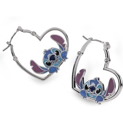 Disney Stitch Boucles d'oreilles créoles plaquées argent en forme de cœur pour fille Disney Stitch Boucles d'oreilles créoles plaquées argent en forme de cœur pour fille