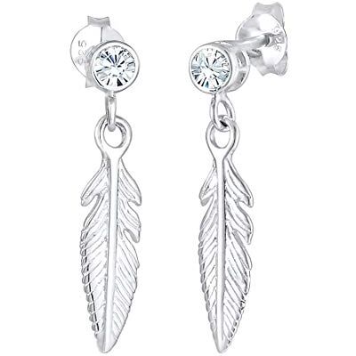 Elli Boucles d'Oreilles Femmes Pendentif d'oreilles Plume Boho avec Cristal en Argent Sterling 925 Elli Boucles d'Oreilles Femmes Pendentif d'oreilles Plume Boho avec Cristal en Argent Sterling 925