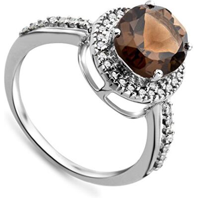 Miore Bague femme Or blanc 375/1000 (9 carats) 1.95 gr Topaze fumée et diamant 0.15 cts, Or Blanc, Topaze Miore Bague femme Or blanc 375/1000 (9 carats) 1.95 gr Topaze fumée et diamant 0.15 cts, Or Blanc, Topaze