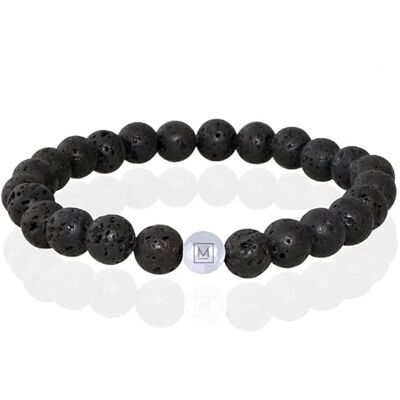 Memphis Bracelet Perles Pierre de Lave Perle Acier Précieux 21cm Memphis Bracelet Perles Pierre de Lave Perle Acier Précieux 21cm