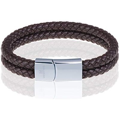 Memphis bracelet double cuir marron argent-23cm Memphis bracelet double cuir marron argent-23cm