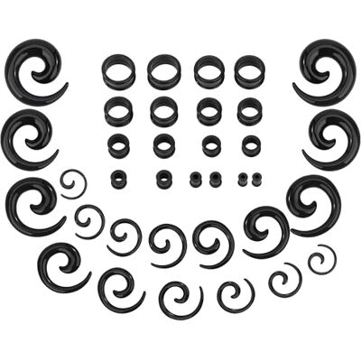 Heveer Lot de 36 tunnels en silicone acrylique Pour perçage d'oreille Noir Heveer Lot de 36 tunnels en silicone acrylique Pour perçage d'oreille Noir