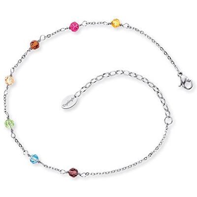 Engelsrufer Fußkettchen Rainbow für Damen, Bicolor, Edelstahl, Glasperlen, verstellbare Länge, nickelfrei, Allergiker geeignet Engelsrufer Fußkettchen Rainbow für Damen, Bicolor, Edelstahl, Glasperlen, verstellbare Länge, nickelfrei, Allergiker geeignet