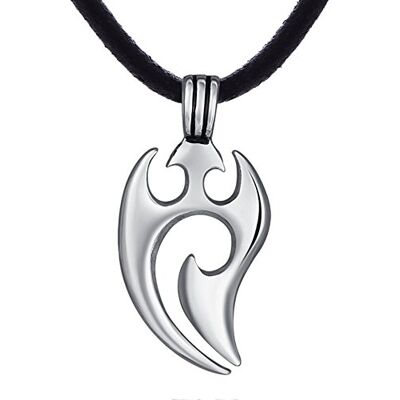 DonDon Collier pour homme en cuir de 50 cm et pendentif tribal en acier inoxydable emballé dans une pochette en velours noire, Cuir DonDon Collier pour homme en cuir de 50 cm et pendentif tribal en acier inoxydable emballé dans une pochette en velours noire, Cuir
