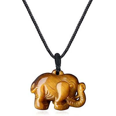 COAI Pendentif éléphant en pierre dure naturelle œil de tigre, collier pendentif unisexe lacet réglable COAI Pendentif éléphant en pierre dure naturelle œil de tigre, collier pendentif unisexe lacet réglable